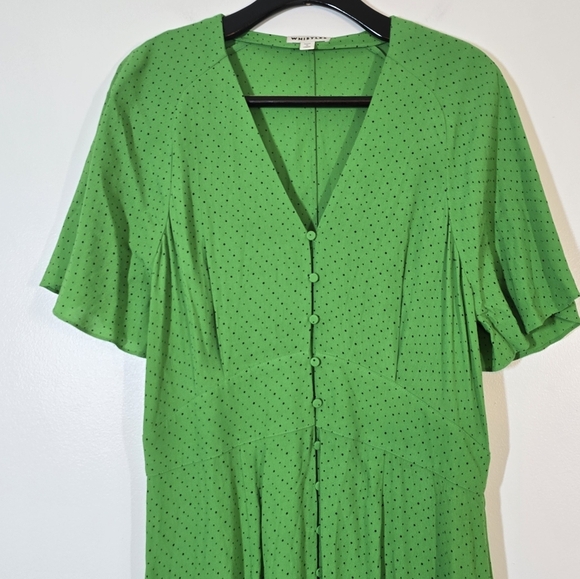 Whistles Green Micro Spot Button Midi Dress 10 - Picture 4 of 10